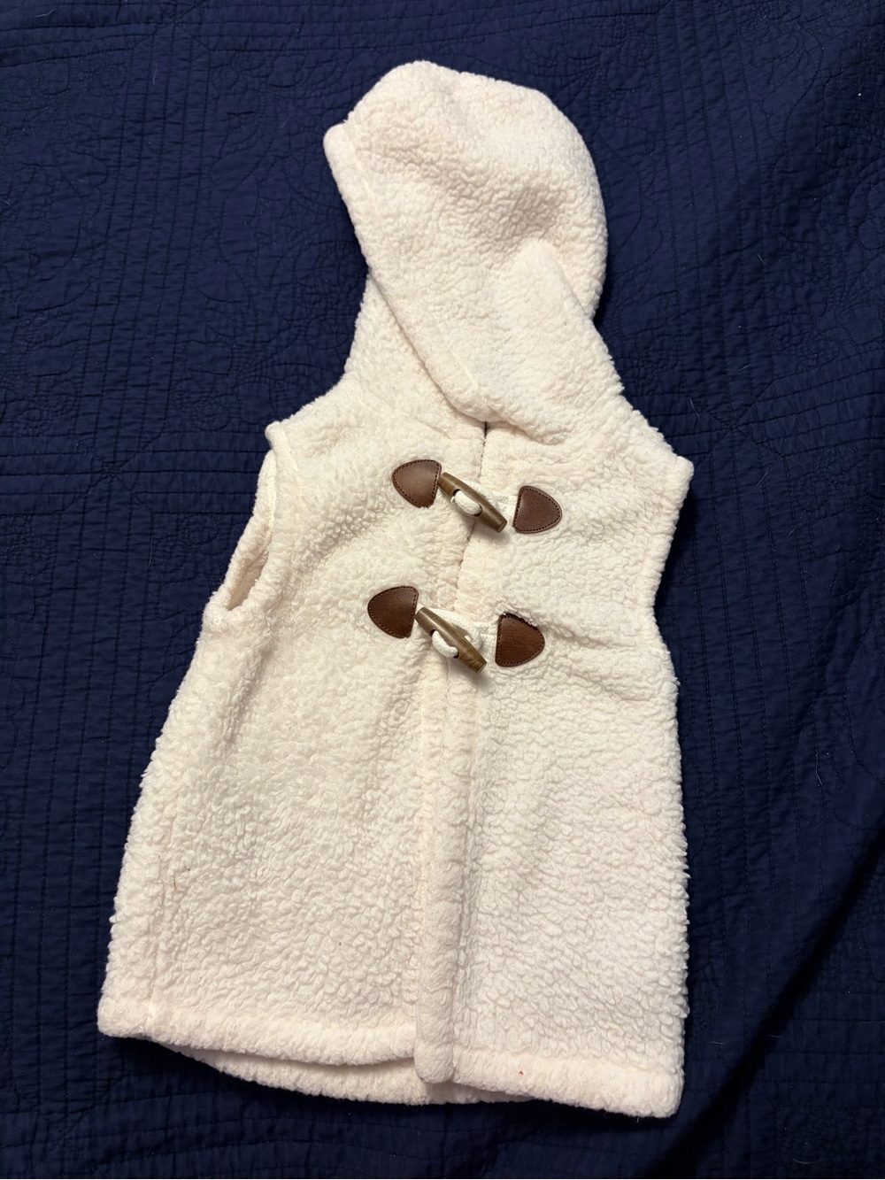 Old Navy Cream Sherpa Hooded Vest with Toggle Closures